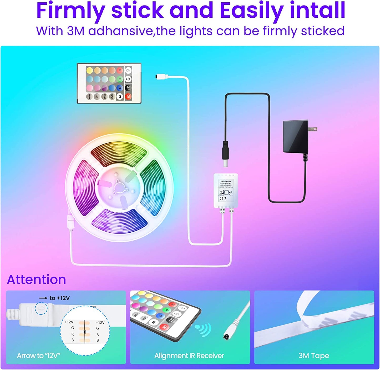 50 FT LED Strip Lights,Bluetooth LED Lighting for Bedroom, Color Changing Light Strip with Music Sync, Phone Controller and IR Remote(App+Remote +Mic).