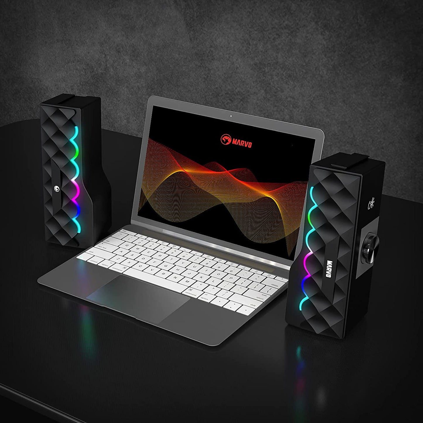 Computer Speakers, RGB PC Speakers with 6 Color Touch Control Backlit, Wireless or 3.5Mm Aux-In, USB Hifi Stereo Speaker with Bass Diaphragms, Combinable PC Speaker for Laptops/Phone/Pad/Game Machine