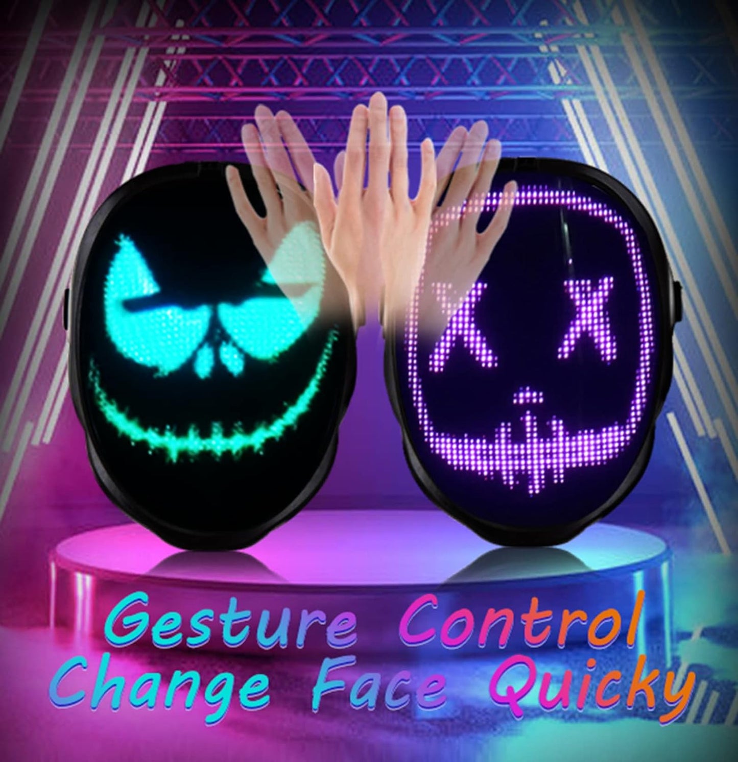 LED Mask-App Programmable Control Glowing, RGB Full Color Light up Mask, for Kids Men Women Halloween Costume Cosplay Party Gift (3AA Battery)