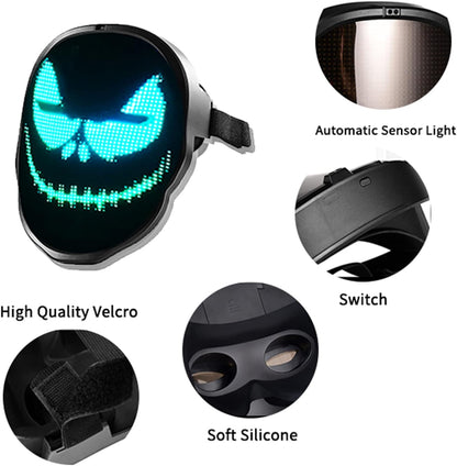 LED Mask-App Programmable Control Glowing, RGB Full Color Light up Mask, for Kids Men Women Halloween Costume Cosplay Party Gift (3AA Battery)