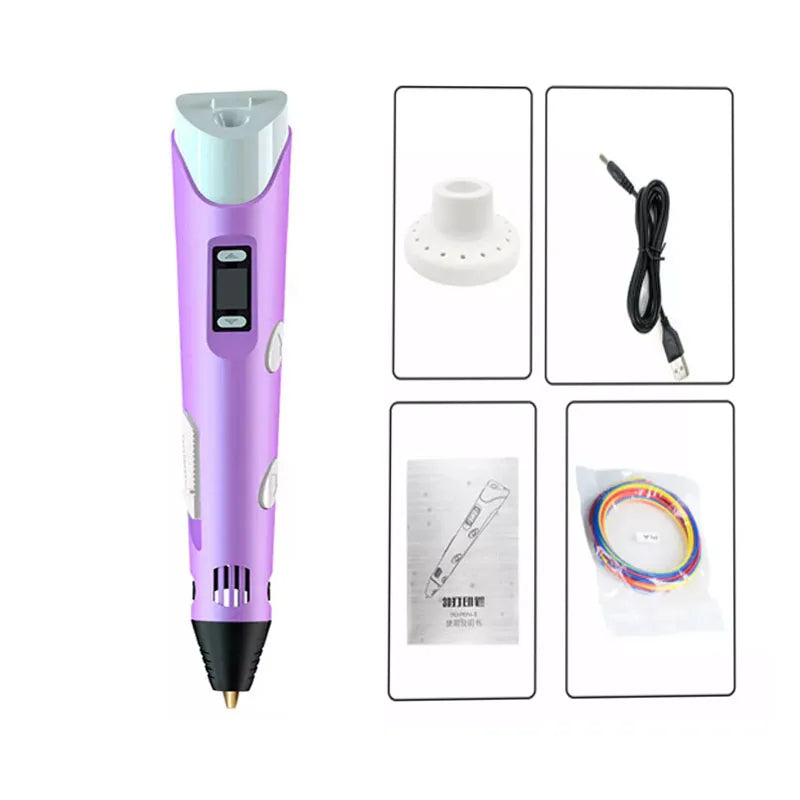 3D Printing Pen Set USB Doodle Drawing LCD Screen and 3 Free Filaments Kid Gift